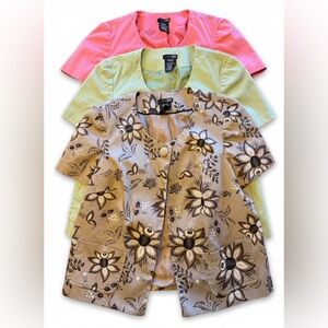 East 5th 3Pc. Short Sleeve Single Button Blazer Bundle Set Tan/Pink/Green Medium